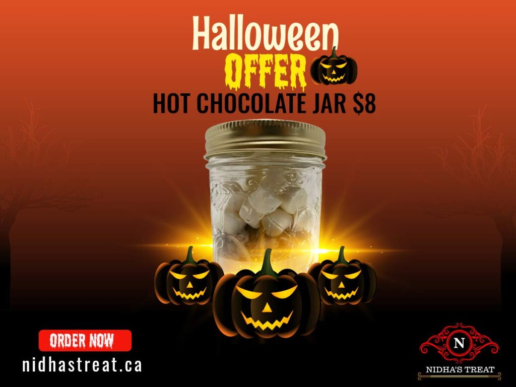 Jar of hot chocolate in halloween offer