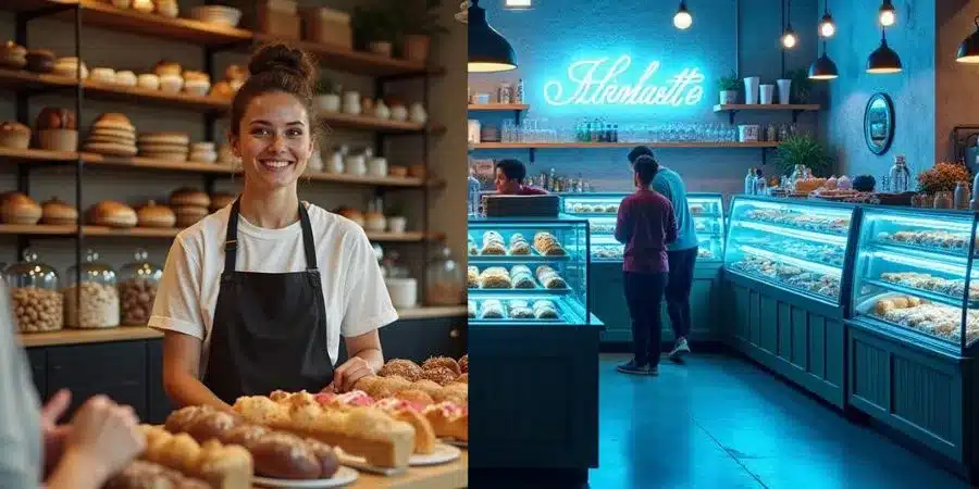 A local bakery with fresh pastries and a personal touch, showcasing the inviting atmosphere compared to chain bakeries.