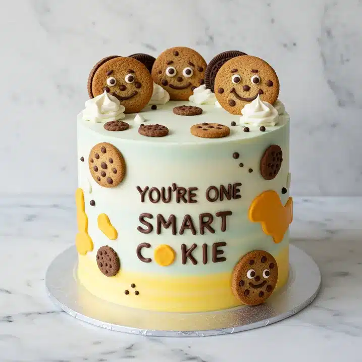 A playful “Dad Joke” themed Father’s Day cake decorated with smiling cookies, Oreo toppers, and the phrase “You’re One Smart Cookie.”